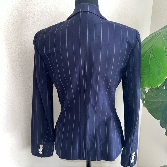 Ralph Lauren Women’s Rugby Single Breast White Pinstriped Navy Blue Blazer NWT - Picture 14 of 15